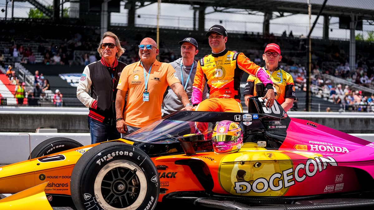 Dogecoin Indy 500 race car and pit crew