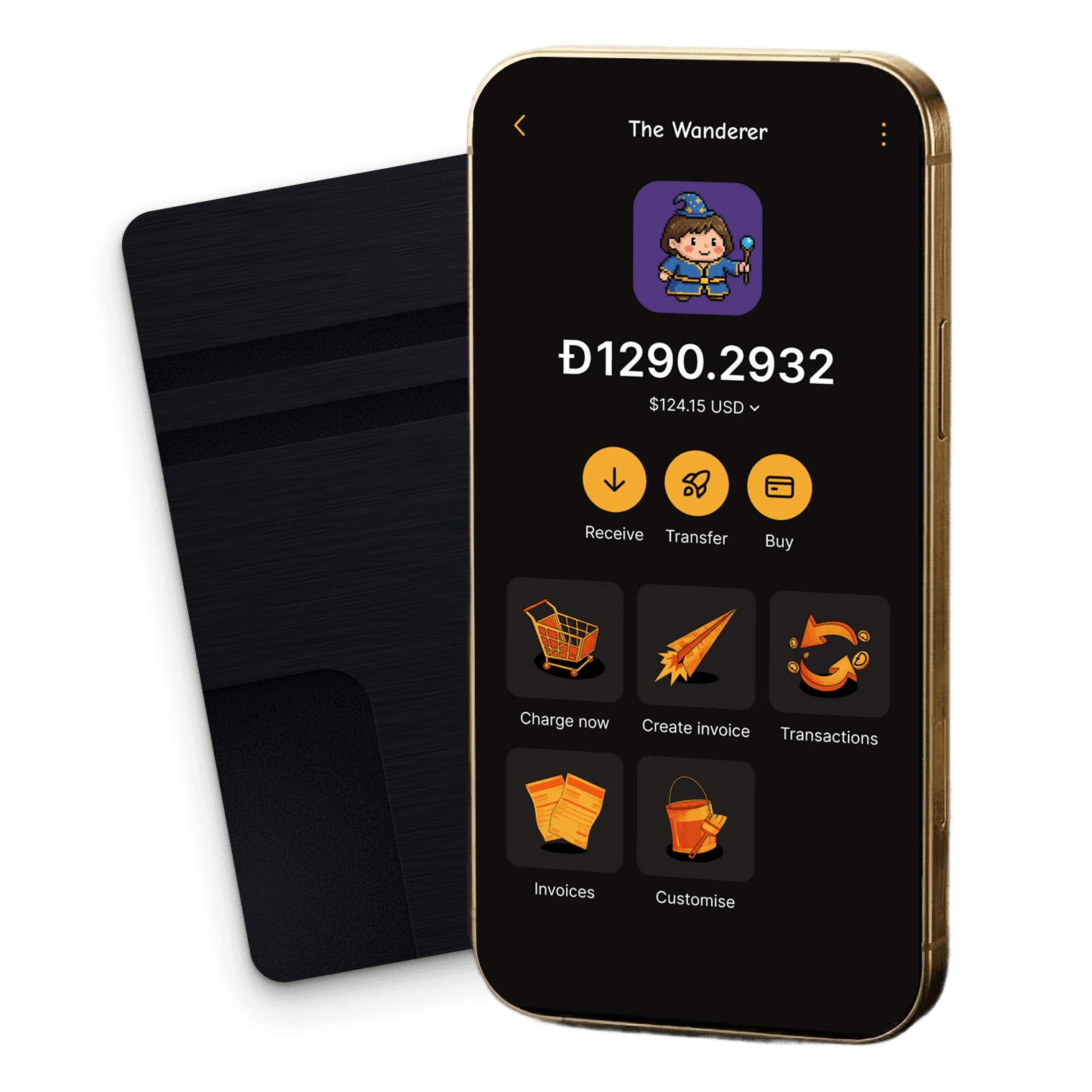 Such app marketplace screen with stacked dark cards behind it